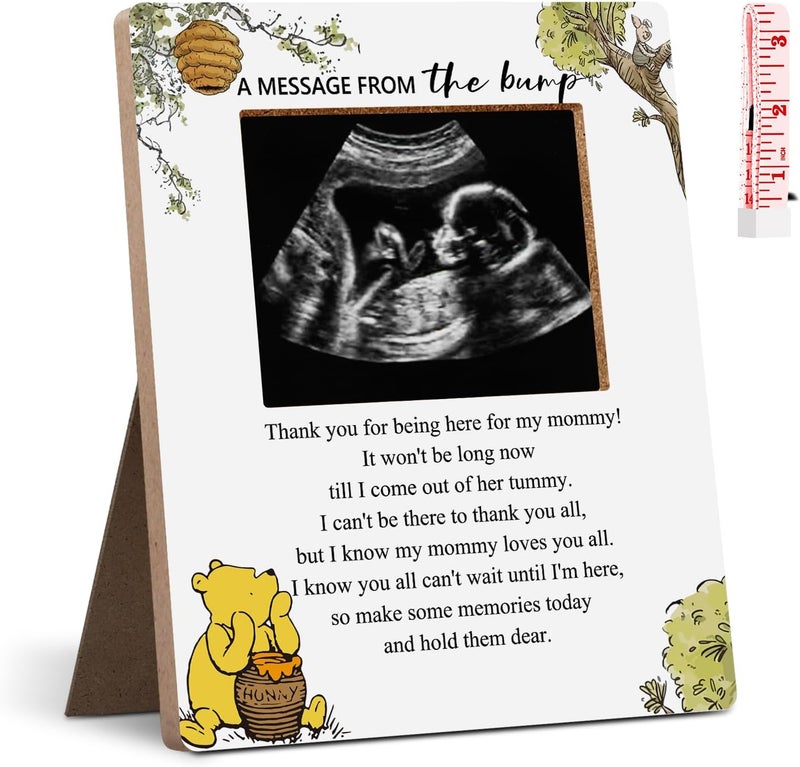 Hatzelou Winnie Baby Shower Sign Picture Frame, A Message From The Bump Sonogram Picture Frame, Cute Bear Decor Baby Shower Gender Reveal, Pregnancy Milestone Keepsake 4.3 * 5.3 IN Photos - Image 1